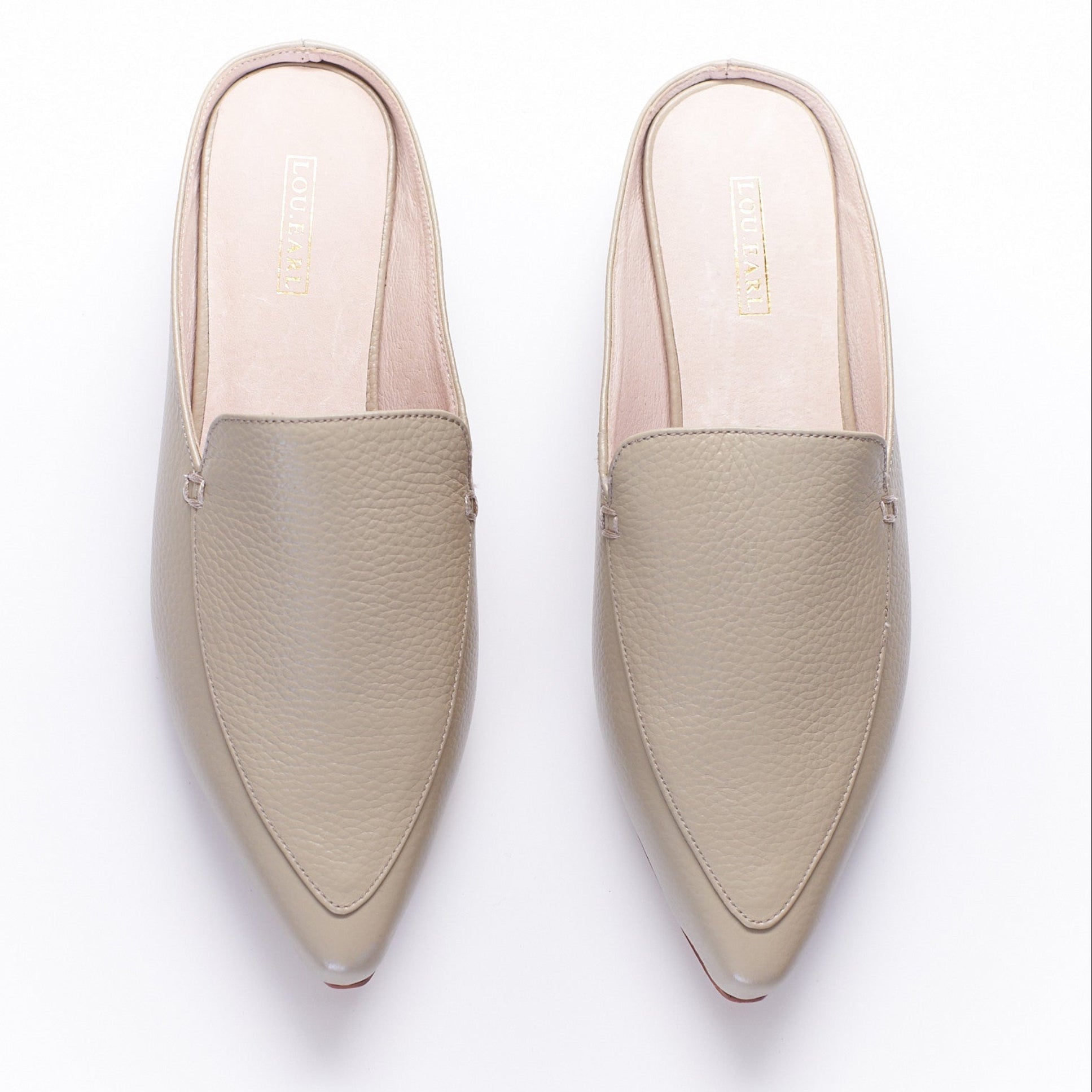 Lafayette Pointy Flat Mules in Grey - LOU.EARL