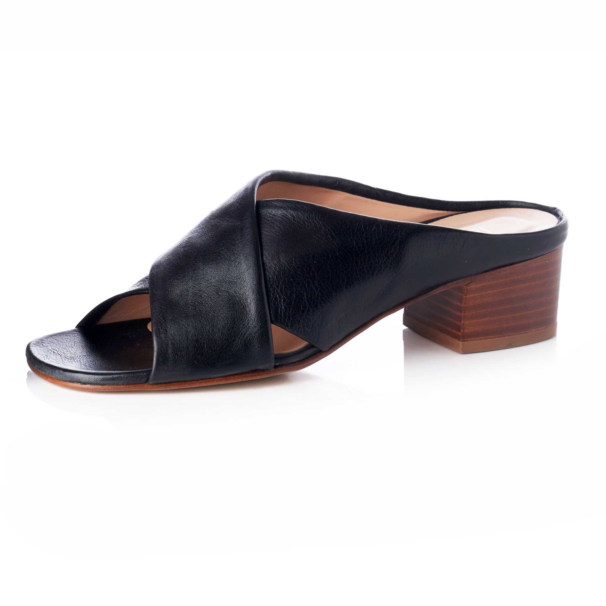 soft and comfortable classic black open toe leather sandals for women with 2 inch heel