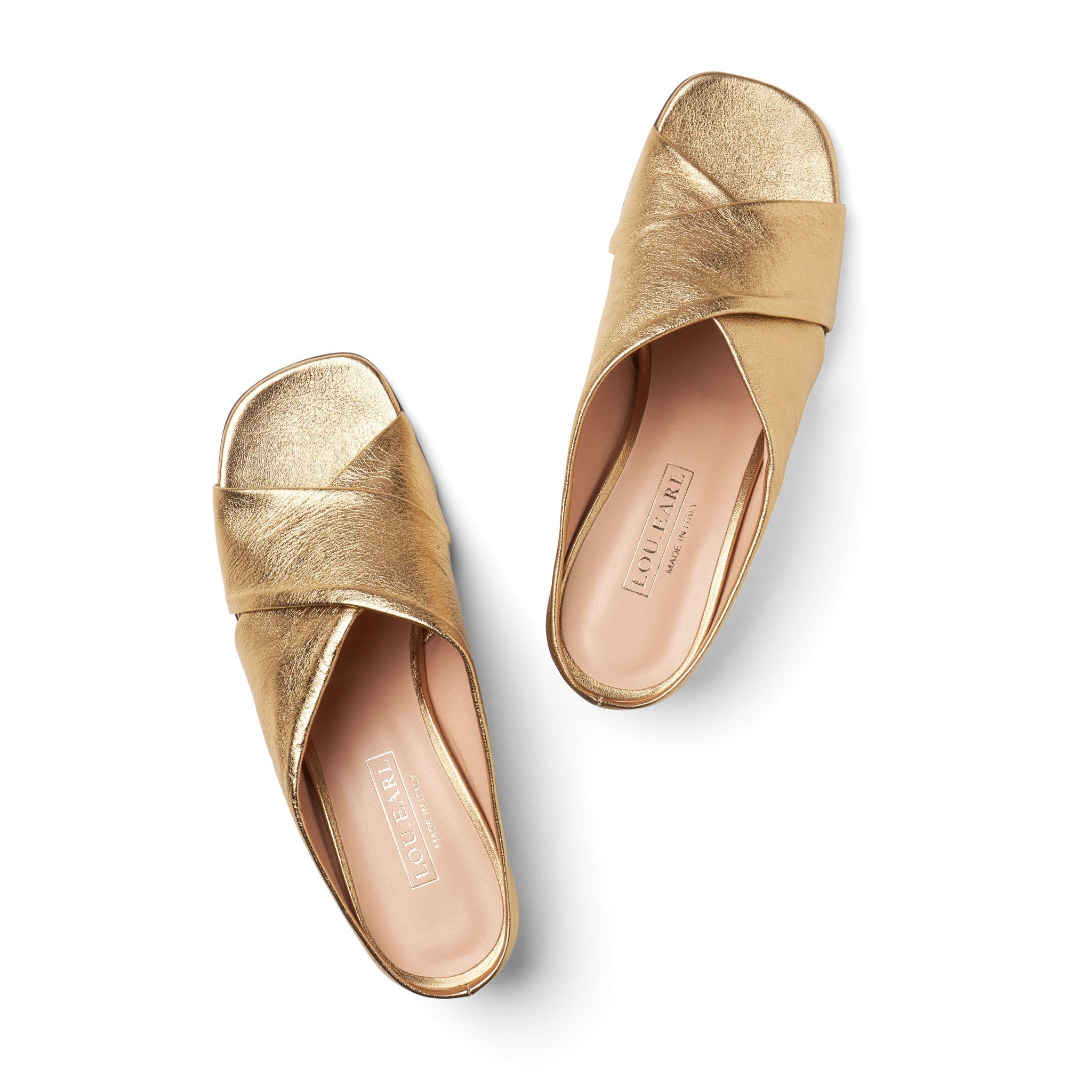 Gold criss cross heeled sandals open toe calfskin