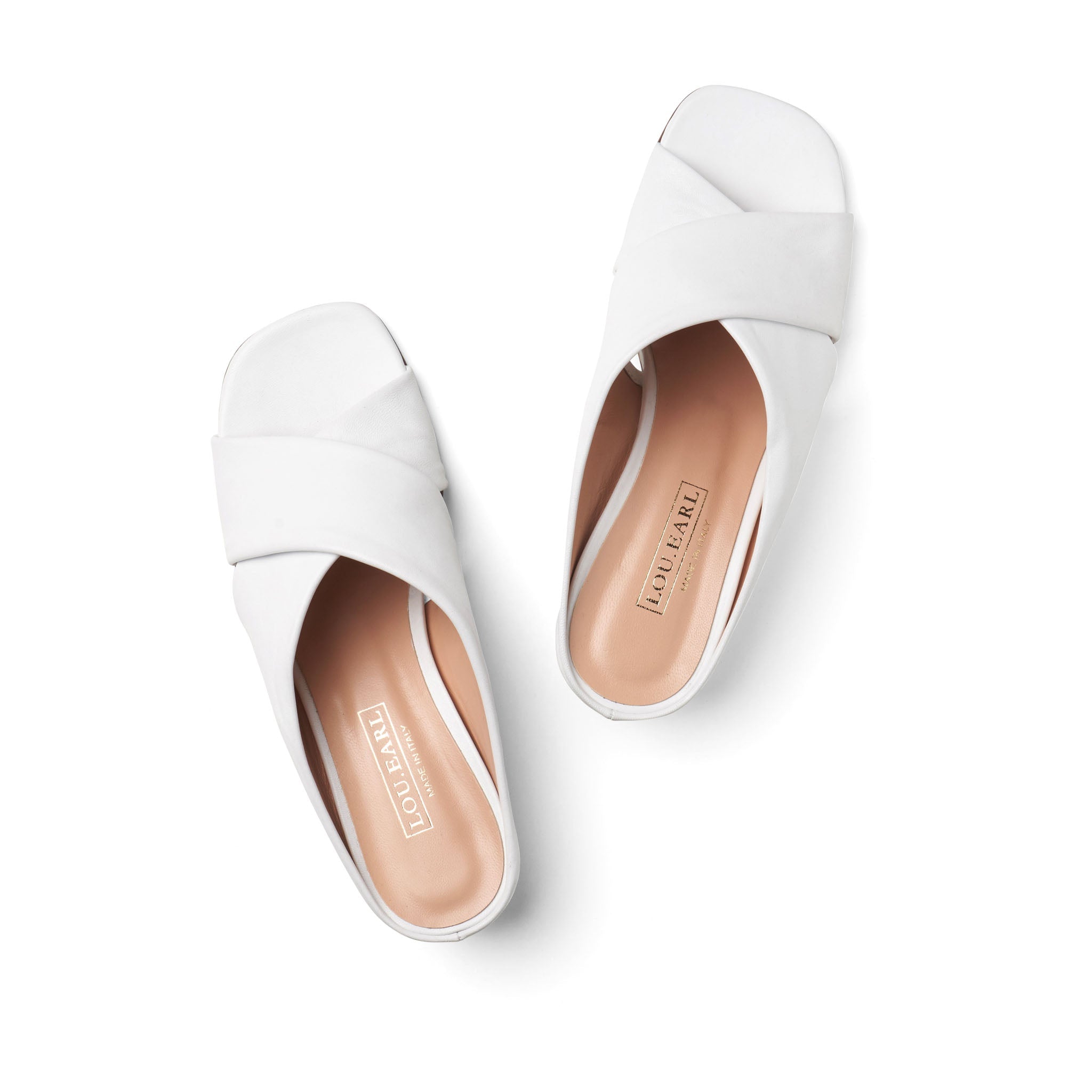 open toe slide heeled sandals with soft leather straps and rounded square toe