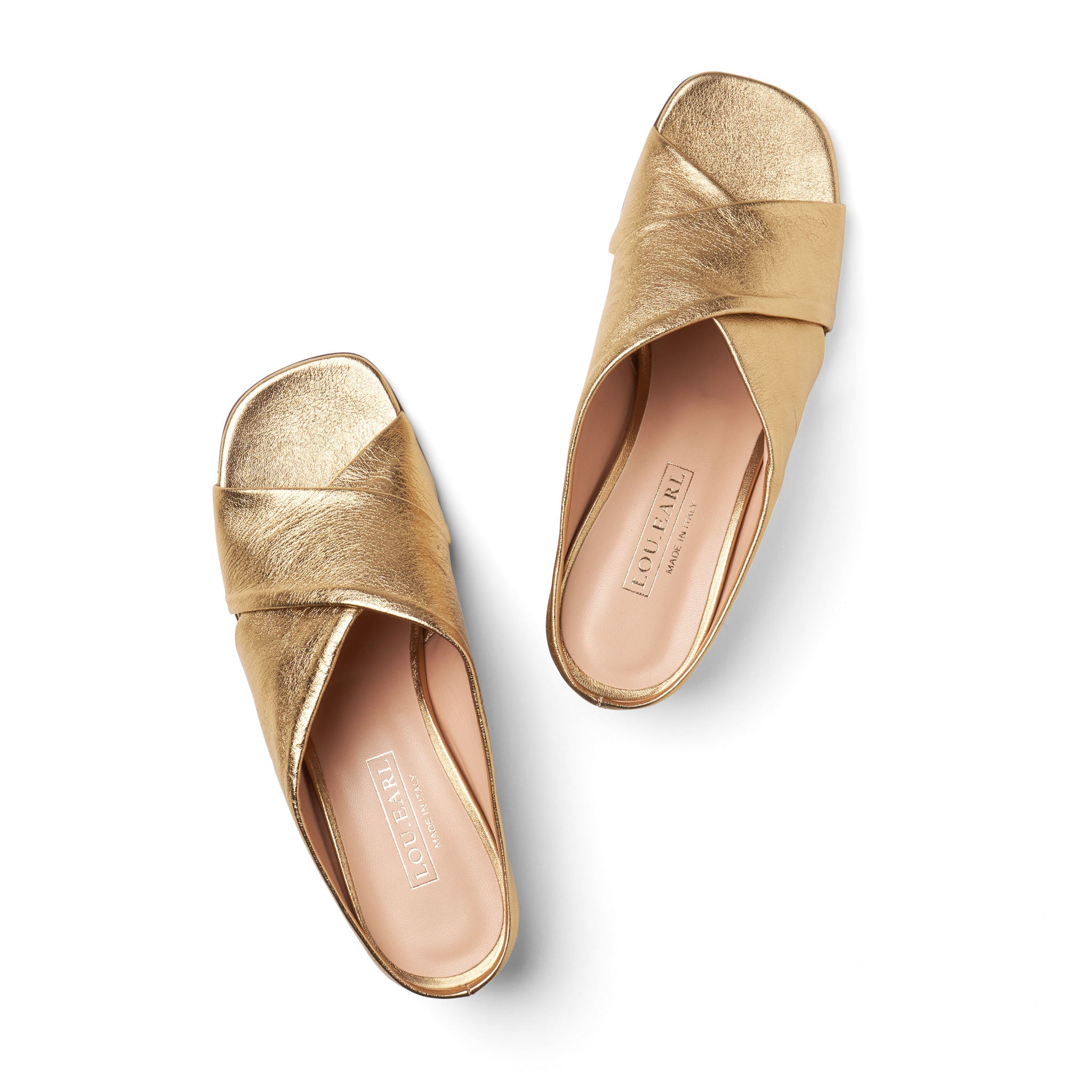 Gold criss cross heeled sandals open toe calfskin
