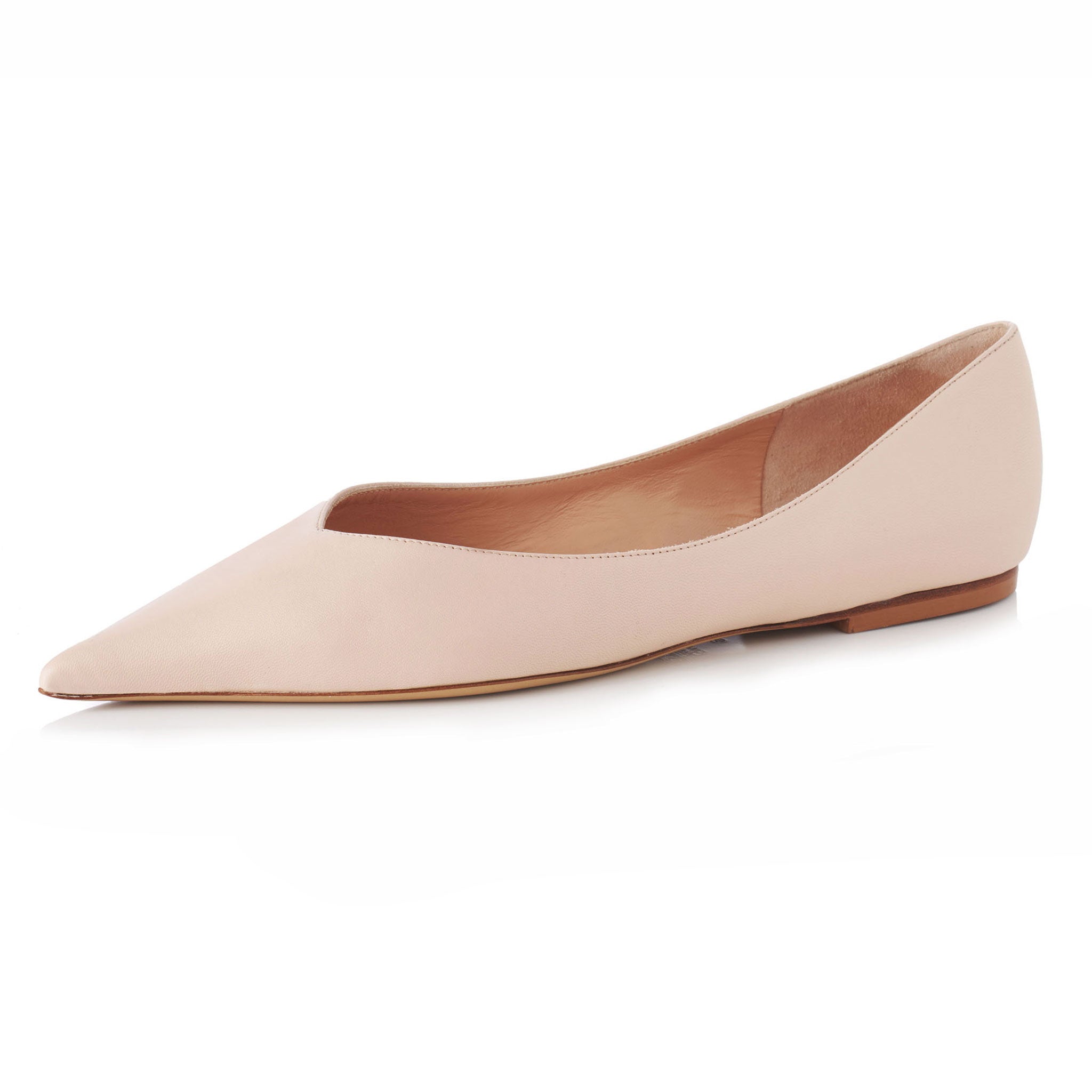 pointy flat shoes slip on with leather upper and sole in perfect nude color