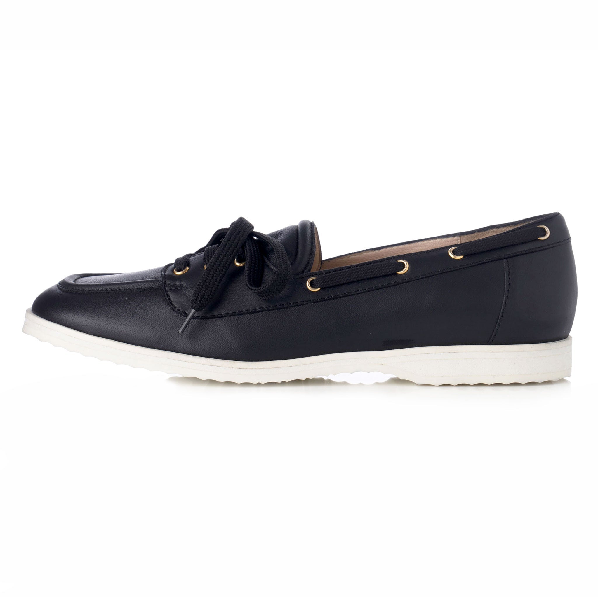 Audrey Boat Shoe Loafers in Black - LOU.EARL