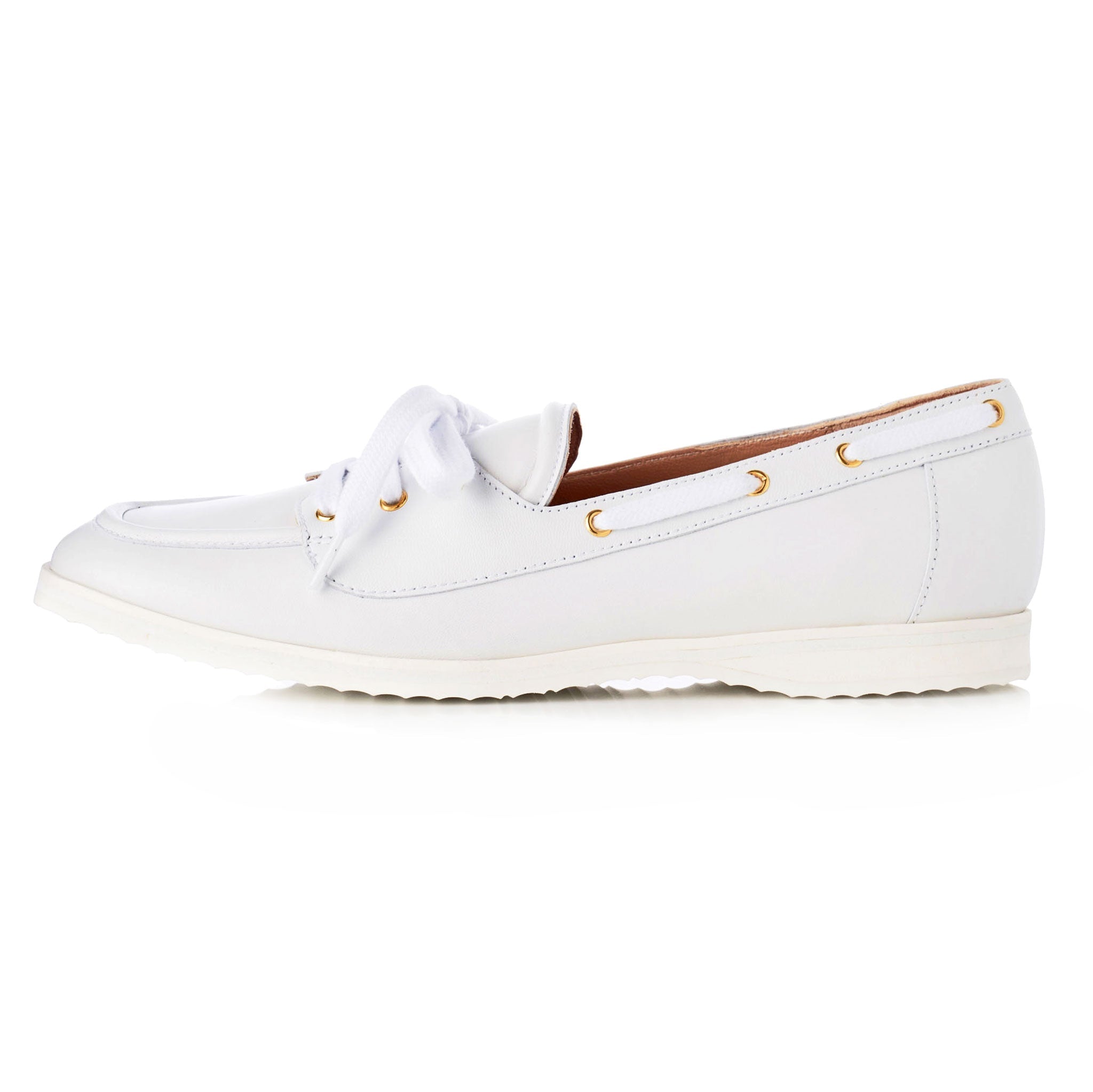 Audrey Boat Shoe Loafers in White - LOU.EARL