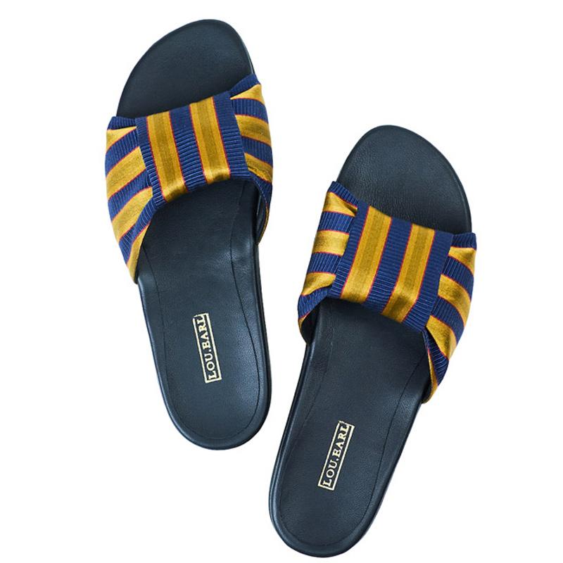 King James Striped Flat Slide Sandals - LOU.EARL