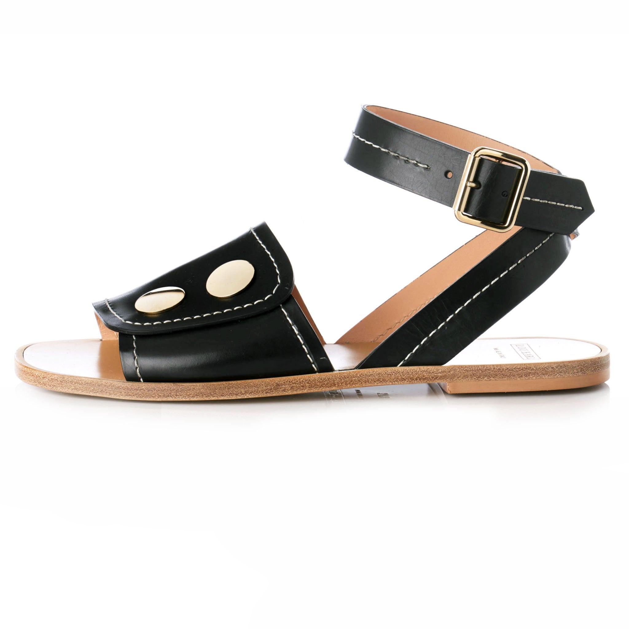 Pierrette Open Toe Flat Sandals in Black - LOU.EARL