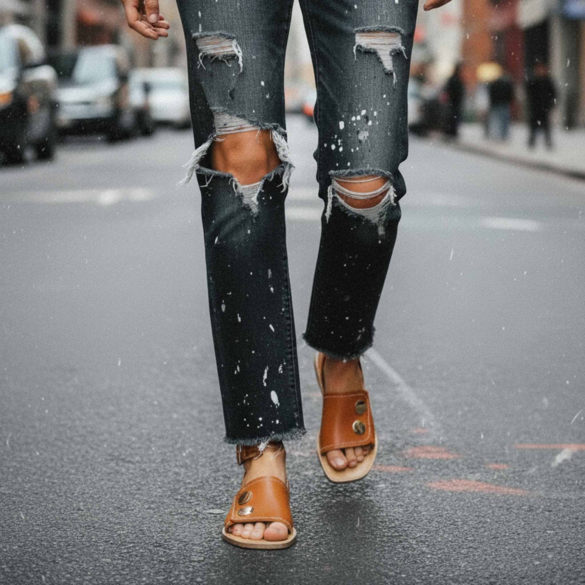 Pierrette Open Toe Flat Sandals in Cognac - LOU.EARL