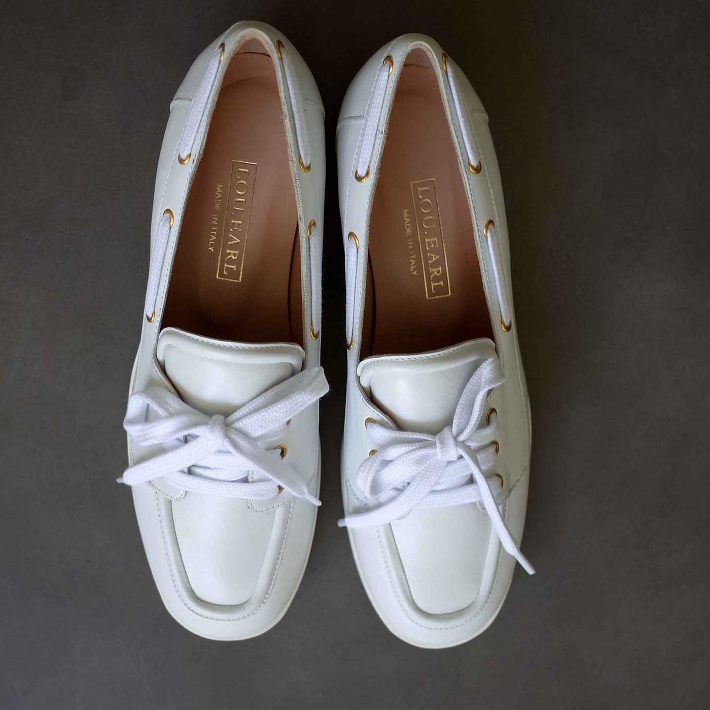 slip on leather shoes for women with rounded square toe and shoelace detail