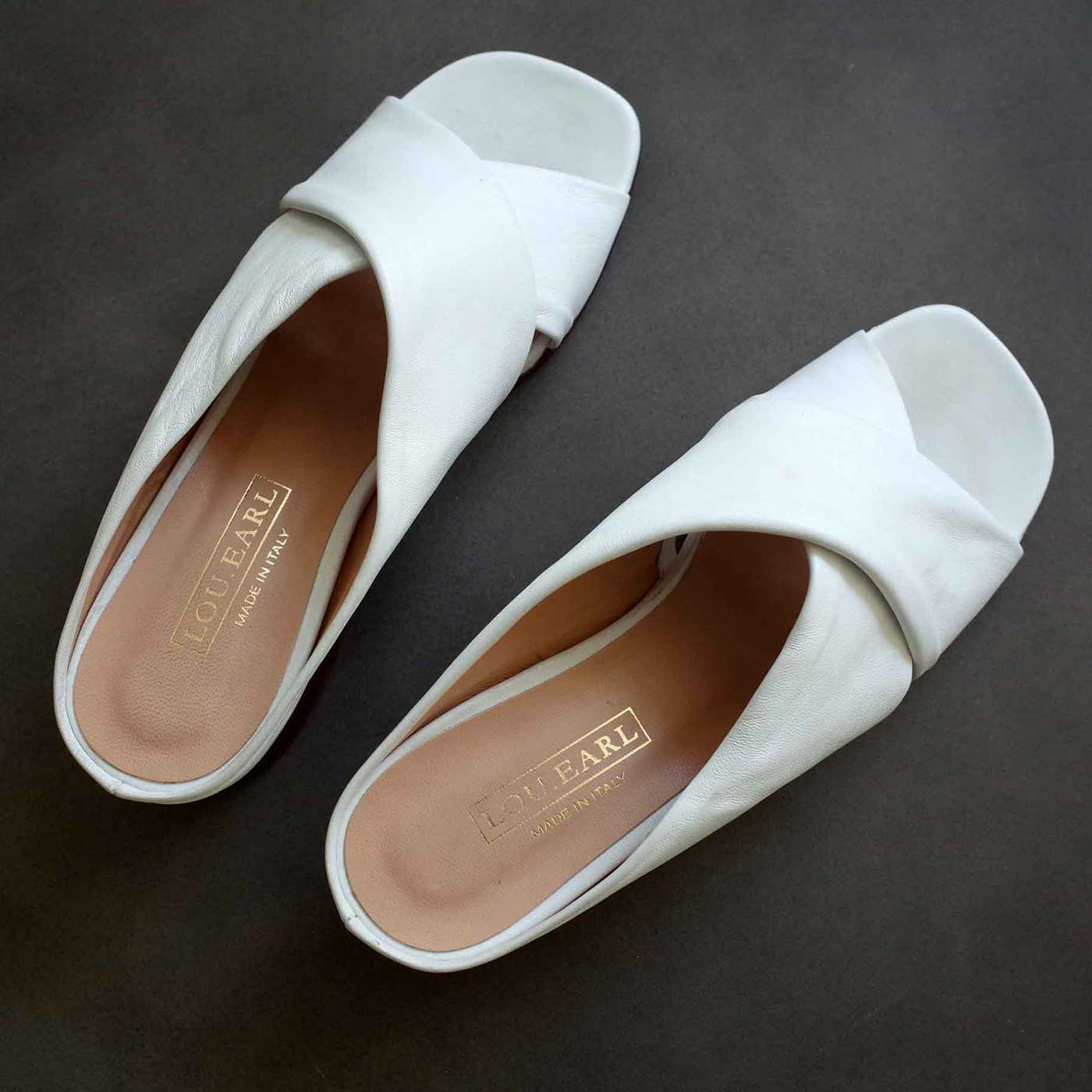 cushioned slip on heels in white leather for women