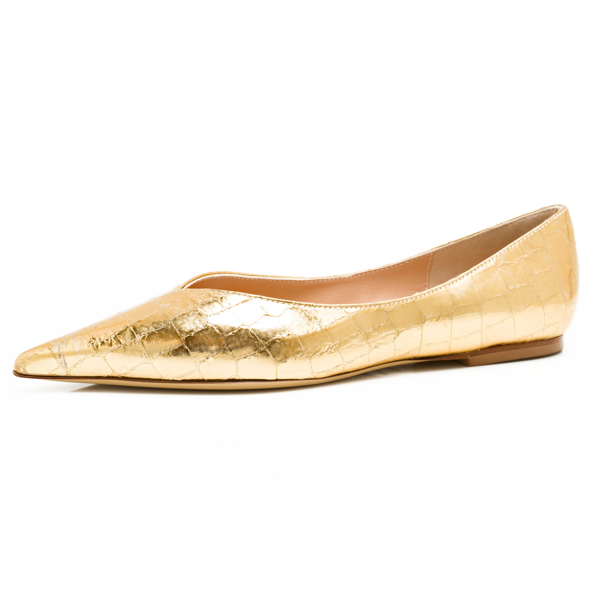 women's gold pointed toe flats shoes